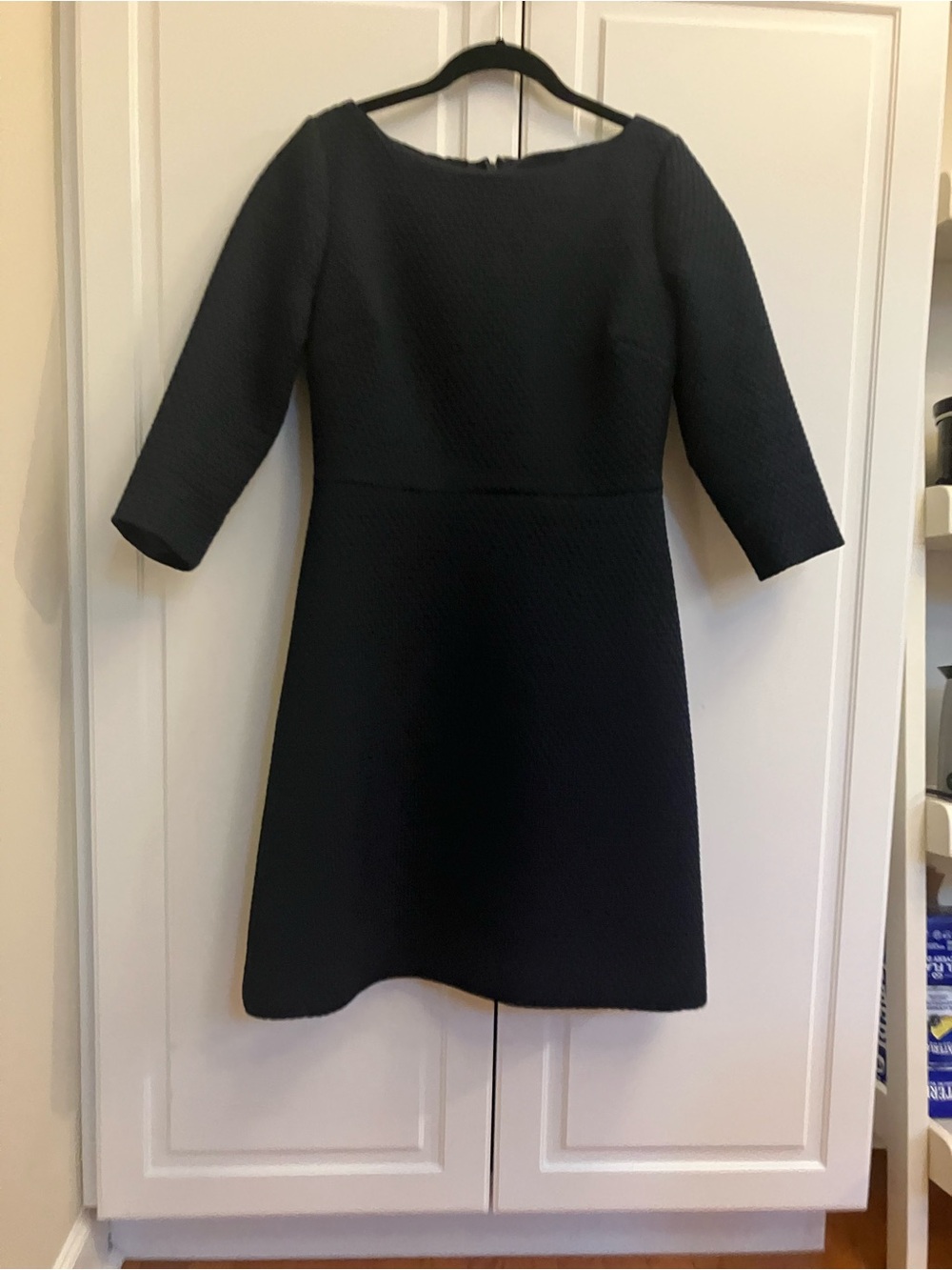 J. Crew Navy Textured Boatneck A-Line Dress